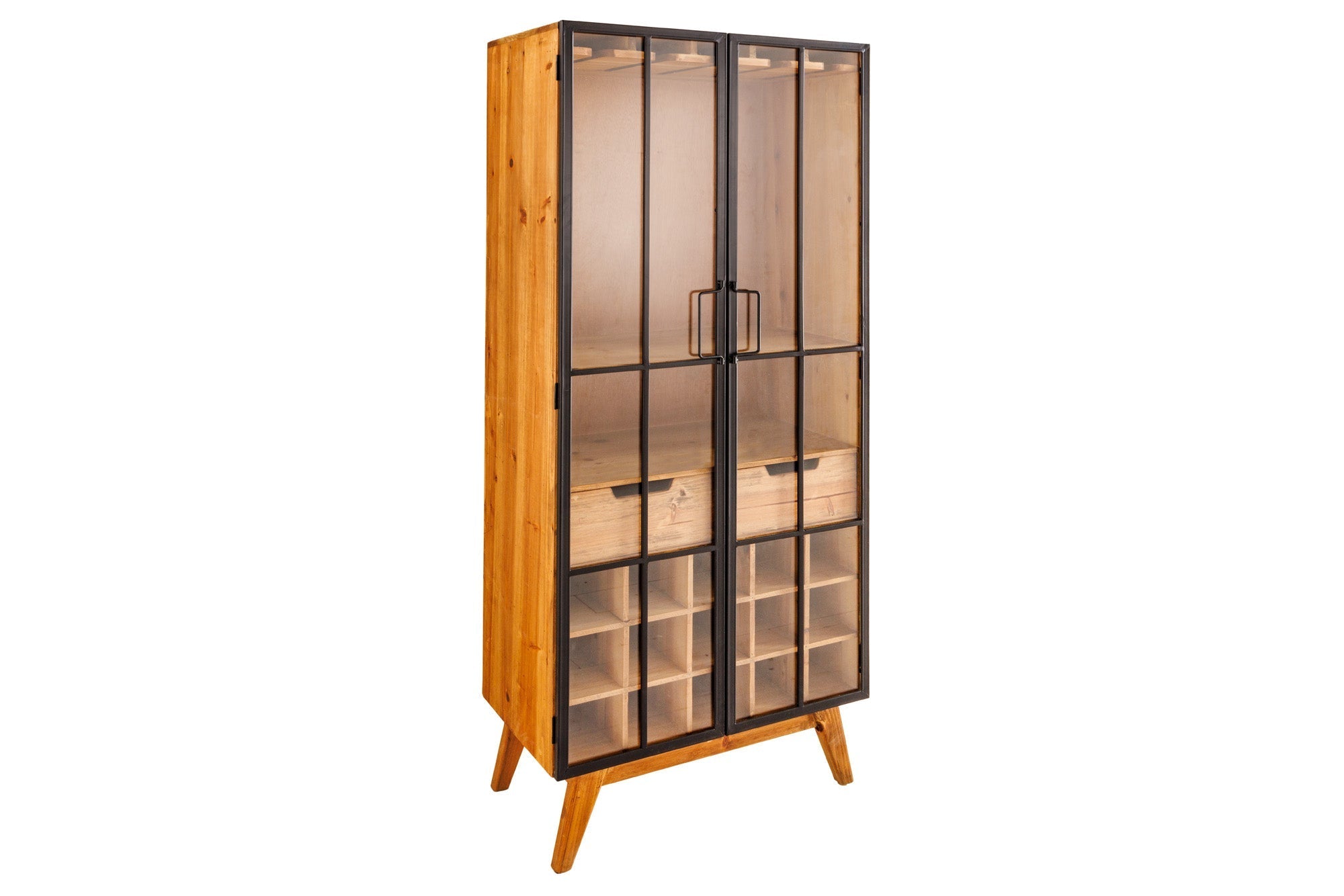 Vitrine solide SEVEN SEAS 150cm pin naturel portes industrielles meuble de bar en métal