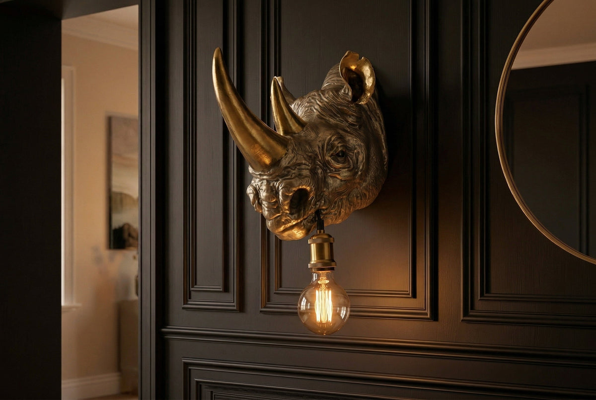 Wall lamp RHINO 40cm handmade gold rhino sculpture